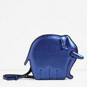 Zara Blue Metallic Elephant Crossbody Bag